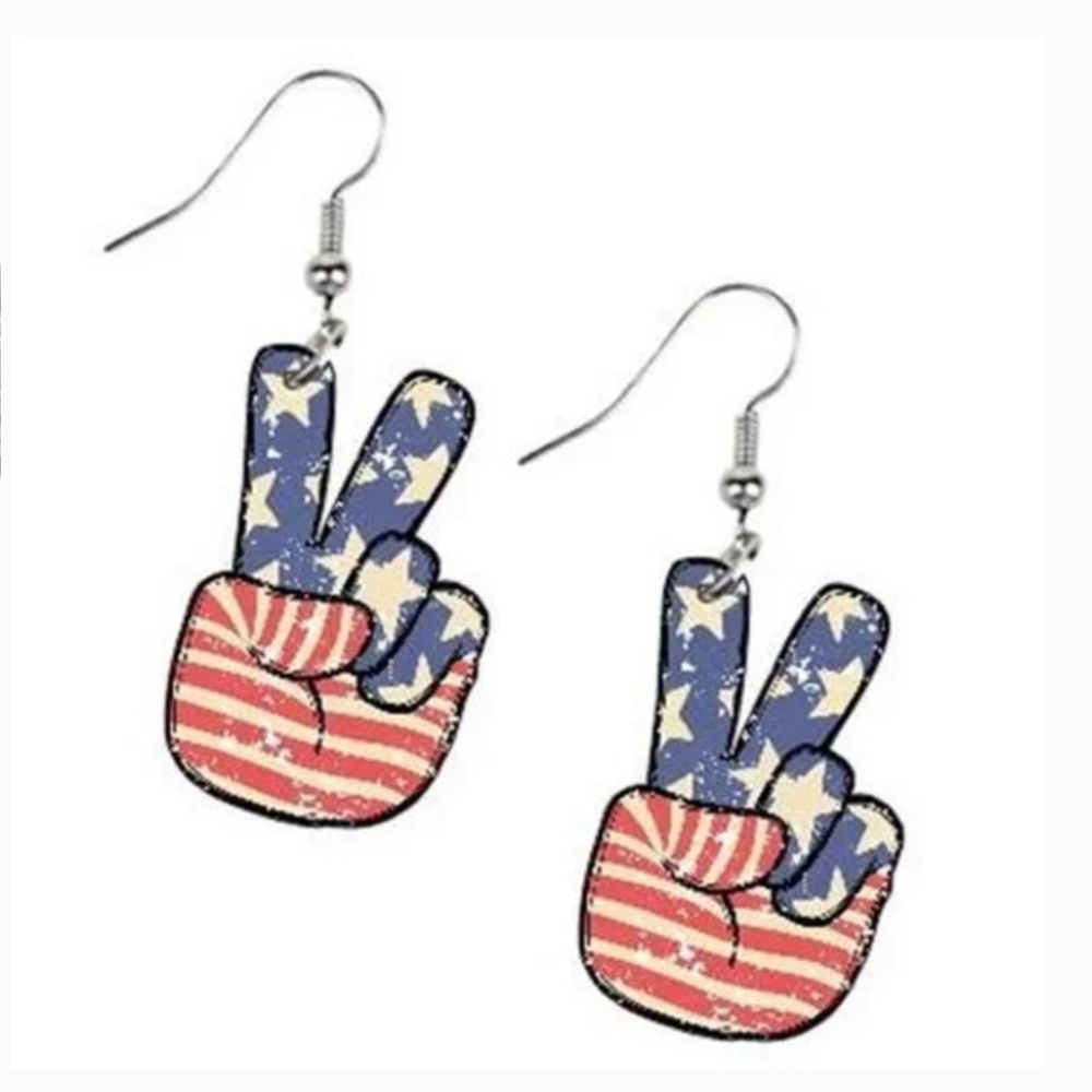 NWT Fun and Patriotic USA Peace Sign American Flag Pierced Dangle Earrings!